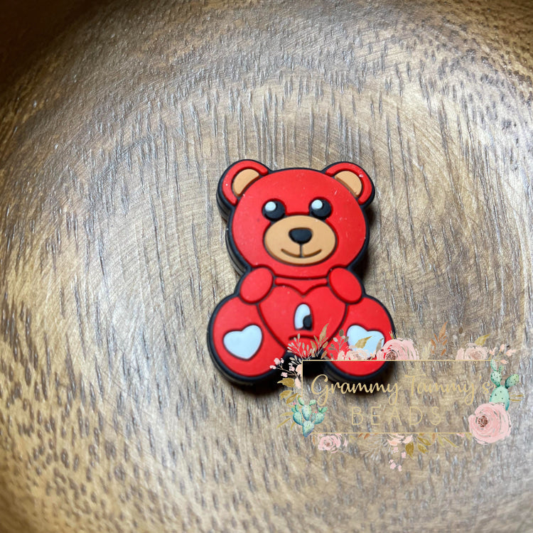 Red Bear Silicone Focal Bead Beads