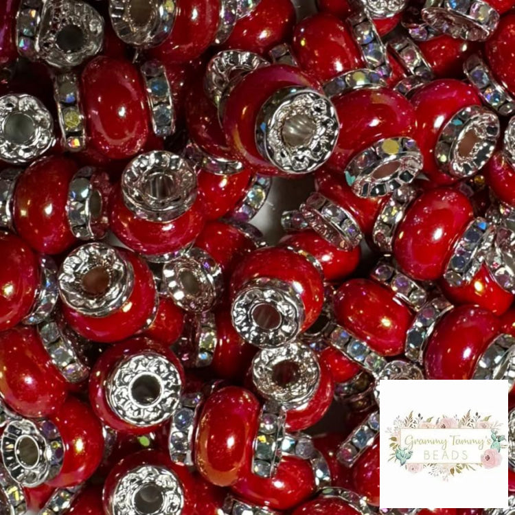 Red Rhinestone Pearl Spacer Beads Spacers