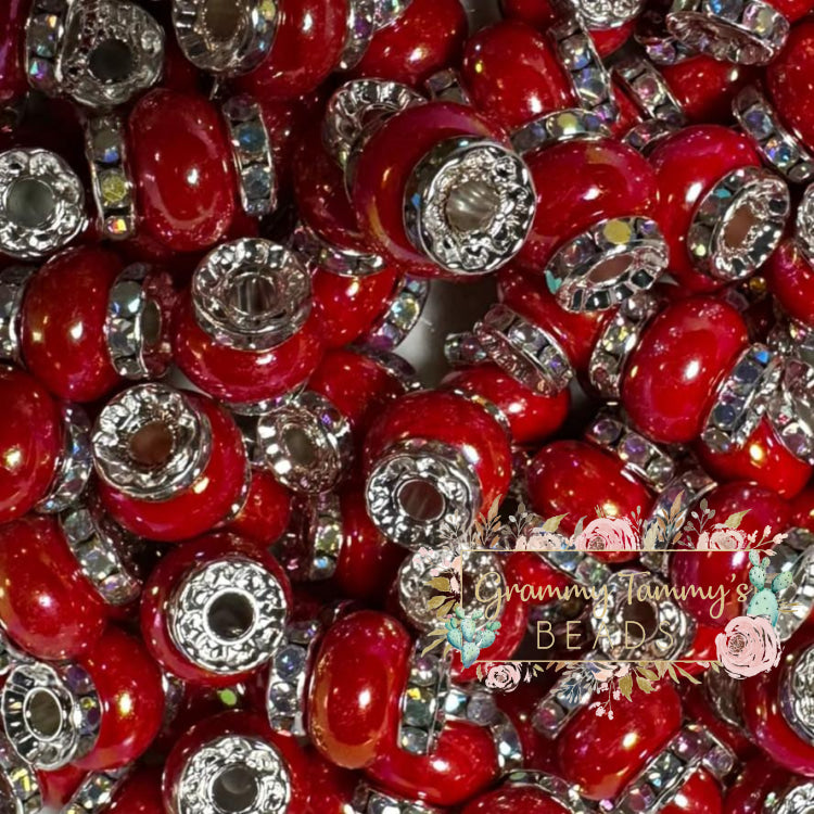 Red Rhinestone Pearl Spacer Beads Spacers