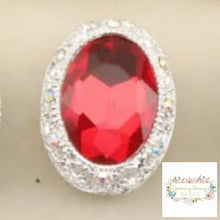 Load image into Gallery viewer, Red Silvertone Oval Gemstone Beads - 1 Count Rhinestone Designs
