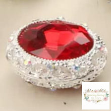 Load image into Gallery viewer, Red Silvertone Oval Gemstone Beads - 1 Count Rhinestone Designs
