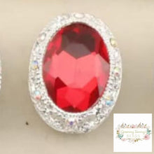 Load image into Gallery viewer, Red Silvertone Oval Gemstone Beads - 1 Count Rhinestone Designs
