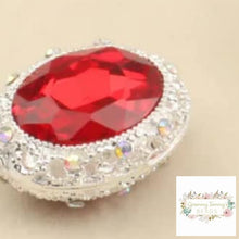 Load image into Gallery viewer, Red Silvertone Oval Gemstone Beads - 1 Count Rhinestone Designs
