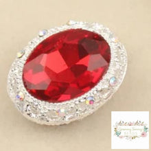 Load image into Gallery viewer, Red Silvertone Oval Gemstone Beads - 1 Count Rhinestone Designs
