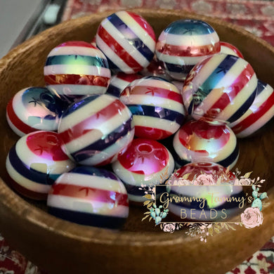 Red White & Blue Stripes - Shiny 20Mm Acyrlic Beads