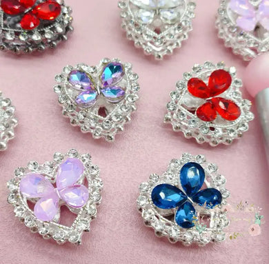 Rhinestone Aurora Love Butterfly Crystal Heart Bead - Assorted Colors Available Rhinestone Heart