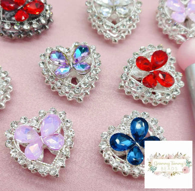 Rhinestone Aurora Love Butterfly Crystal Heart Bead - Assorted Colors Available Rhinestone Heart
