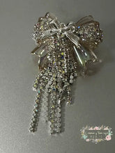 Load image into Gallery viewer, Rhinestone Bow Bead with Chains - 1 Count Silver/Clear Rhinestone Bow with chains
