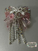 Load image into Gallery viewer, Rhinestone Bow Bead with Chains - 1 Count Silver/Peach Rhinestone Bow with chains
