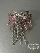 Load image into Gallery viewer, Rhinestone Bow Bead with Chains - 1 Count Silver/Pink Rhinestone Bow with chains
