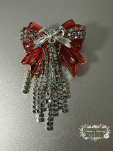 Load image into Gallery viewer, Rhinestone Bow Bead with Chains - 1 Count Silver/Red Rhinestone Bow with chains
