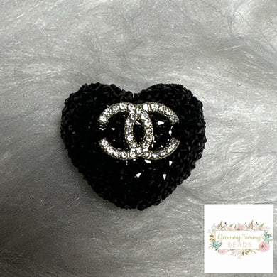 Rhinestone Heart Cici Acrylic Beads - Black Fancy