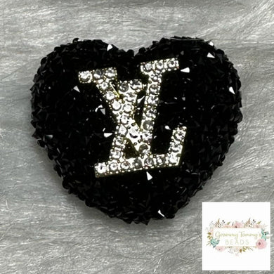 Rhinestone Heart Love Acrylic Beads - Black