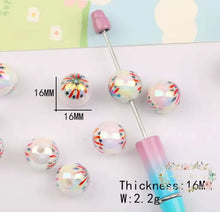 Load image into Gallery viewer, Shiny Firework Red White &amp; Blue 16mm Acrylic Beads - 5 Count 16mm Acrylic Beads
