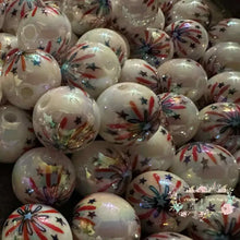 Load image into Gallery viewer, Shiny Firework Red White &amp; Blue 16mm Acrylic Beads - 5 Count 16mm Acrylic Beads

