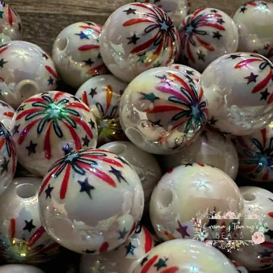 Shiny Firework Red White & Blue 16mm Acrylic Beads - 5 Count 16mm Acrylic Beads