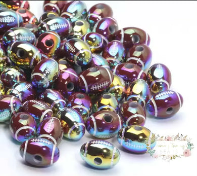 Shiny Football Beads - 5 Count Football Beads