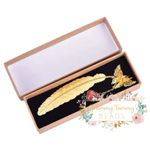 Load image into Gallery viewer, Silver Or Gold Metal Feather Bookmark With 3D Butterfly
