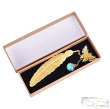 Load image into Gallery viewer, Silver Or Gold Metal Feather Bookmark With 3D Butterfly
