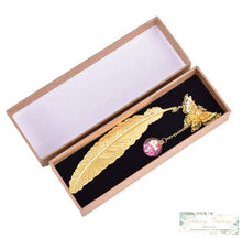 Load image into Gallery viewer, Silver Or Gold Metal Feather Bookmark With 3D Butterfly
