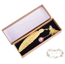 Load image into Gallery viewer, Silver Or Gold Metal Feather Bookmark With 3D Butterfly
