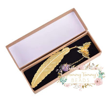 Load image into Gallery viewer, Silver Or Gold Metal Feather Bookmark With 3D Butterfly
