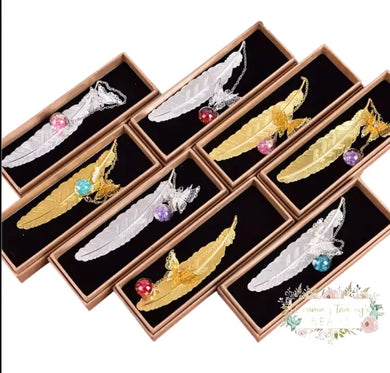 Silver Or Gold Metal Feather Bookmark With 3D Butterfly