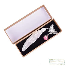 Load image into Gallery viewer, Silver Or Gold Metal Feather Bookmark With 3D Butterfly
