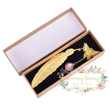 Load image into Gallery viewer, Silver Or Gold Metal Feather Bookmark With 3D Butterfly
