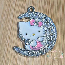 Load image into Gallery viewer, Silver Plated Crystal Kitty Cat Charm - Moon - One Count Charms
