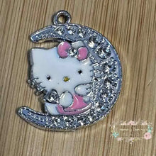 Load image into Gallery viewer, Silver Plated Crystal Kitty Cat Charm - Moon - One Count Charms

