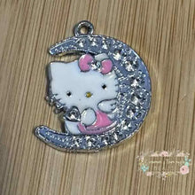 Load image into Gallery viewer, Silver Plated Crystal Kitty Cat Charm - Moon - One Count Charms
