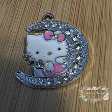 Load image into Gallery viewer, Silver Plated Crystal Kitty Cat Charm - Moon - One Count Charms
