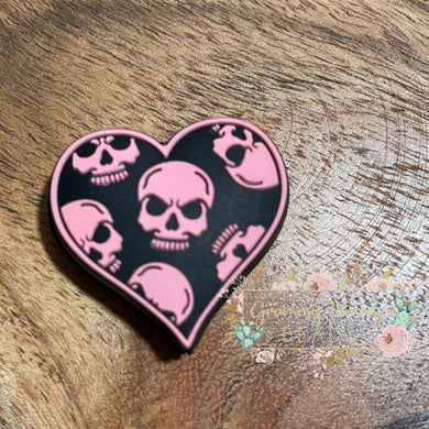 Pink Skull Heart Silicone Bead Focal