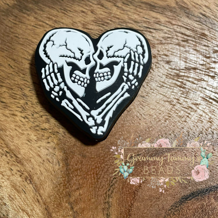 Skeleton Love - Silicone Focal Bead Black And White