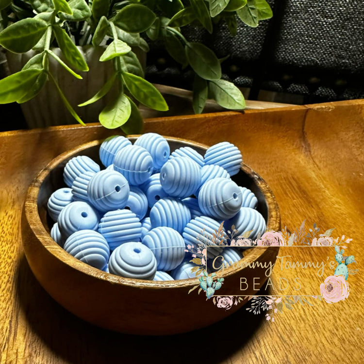 Sky Blue 15Mm Spiral Round Silicone Focal Bead Beads