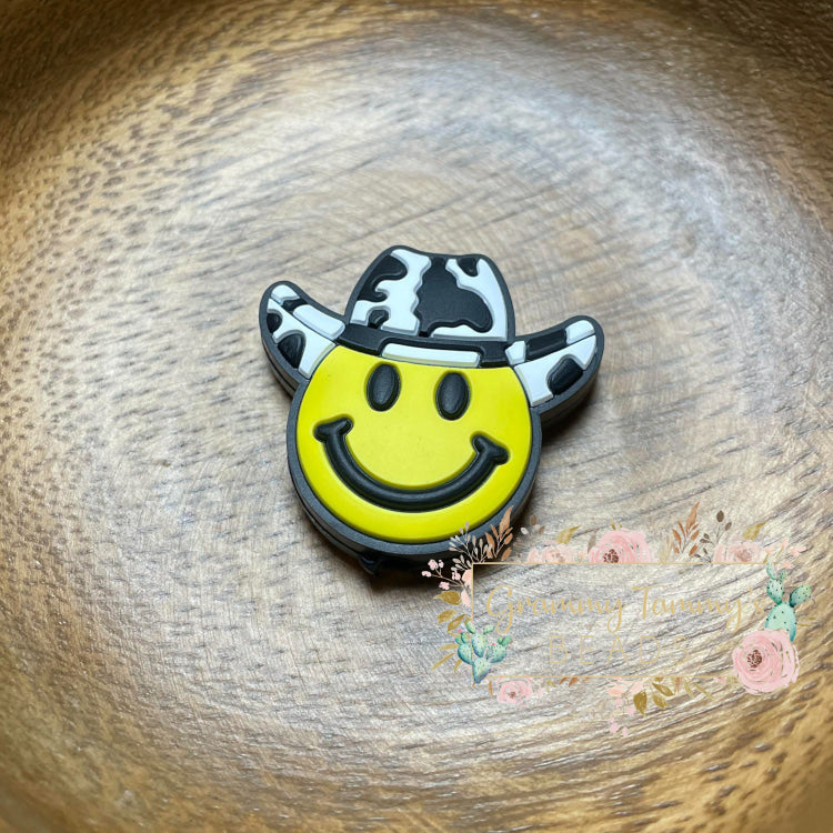 Smiling Cowboy Yellow Silicone Focal Bead 1 Count Beads