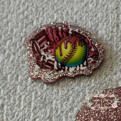 Glove and Softball - Pink Glitter Flatback Glitter Flatback