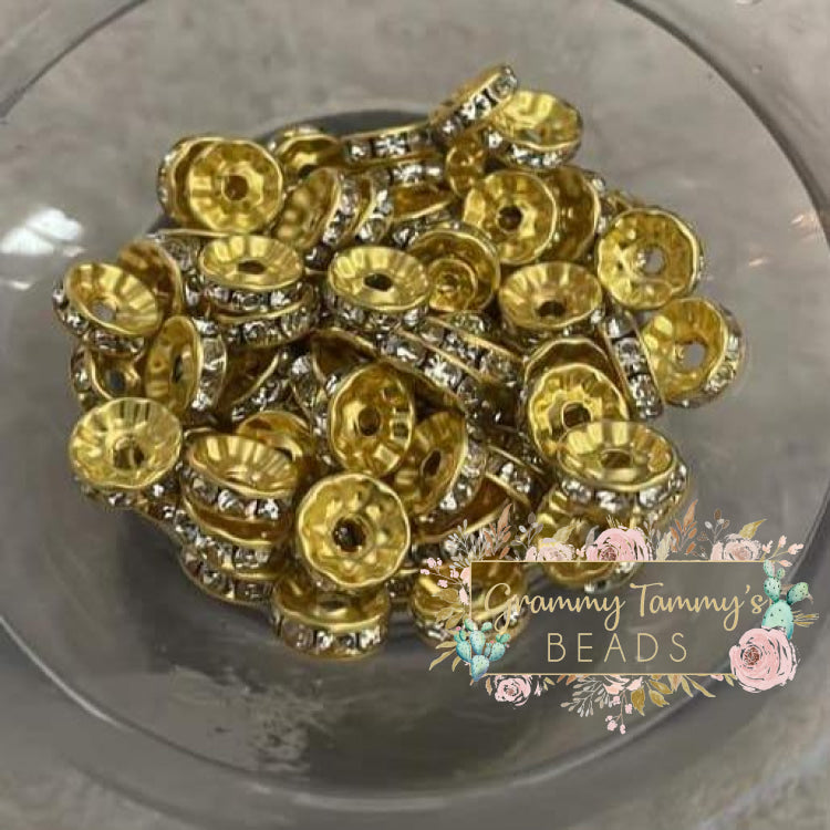 Beads - 10 Count Spacer Beads 8Mm Gold Plated Czech Crystal Rhinestone For Jewelry Beads