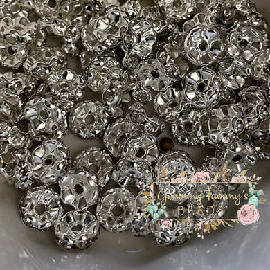 Silver Round Rondelle Spacer Beads Crystal Rhinestone - 8Mm 10 Count Spacer