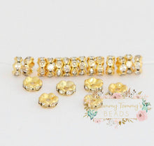 Load image into Gallery viewer, Quality Flower Rondelle Spacer Loose Beads Rhinestone Crystal 8Mm (0.31 Inch) Gold Spacer
