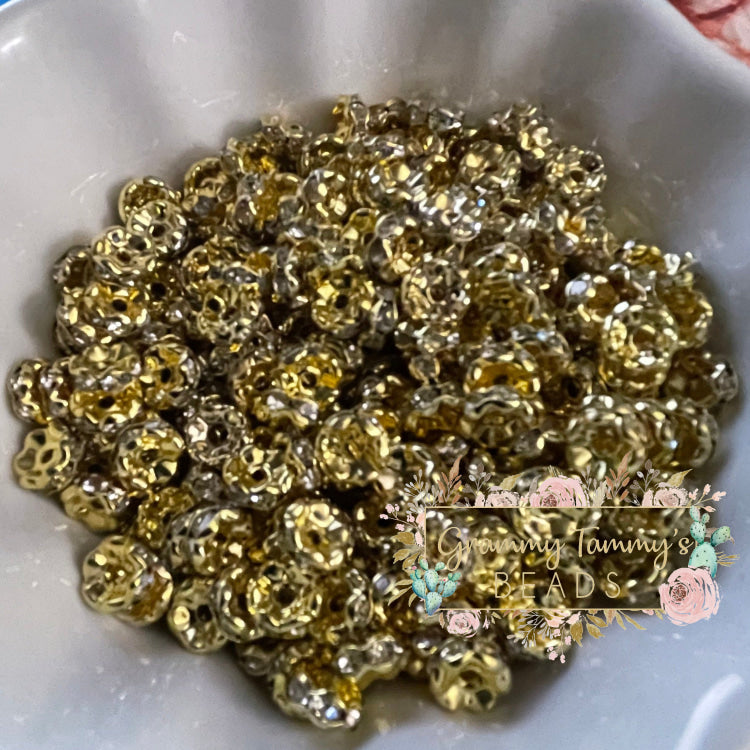 Quality Flower Rondelle Spacer Loose Beads Rhinestone Crystal 8Mm (0.31 Inch) Gold Spacer