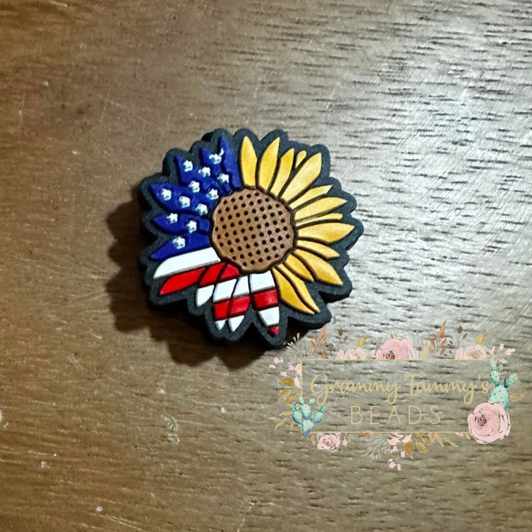 Patriotic Sunflower Silicone Focal Bead 1-Count