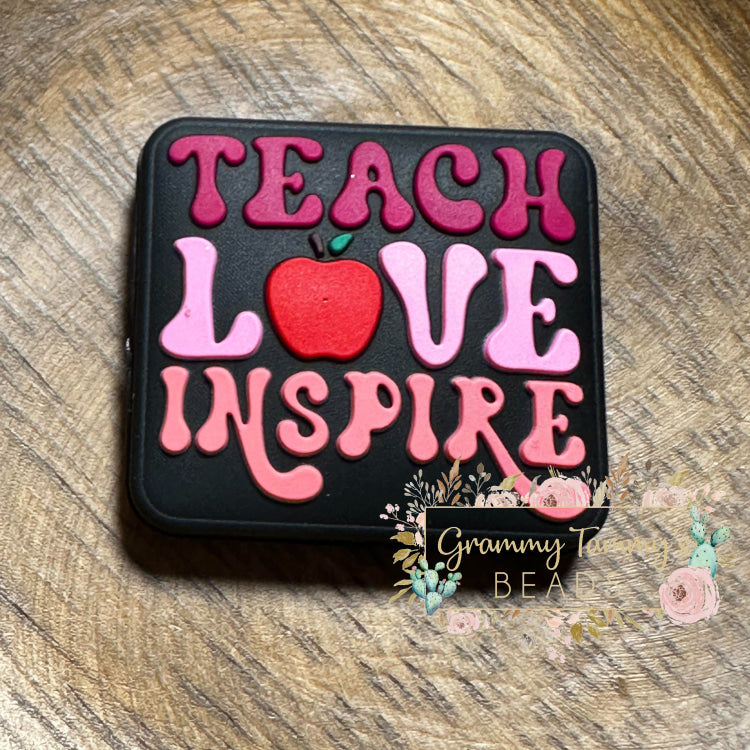 Teach Love Inspire Black Silicone Focal Bead Beads