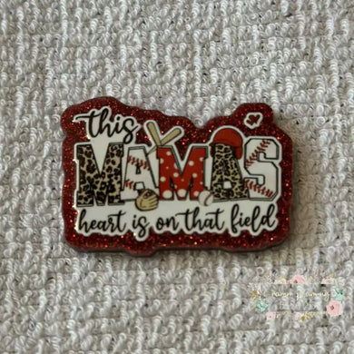 This Mama’s Heart is on that Field - Red Glitter Flatback Glitter Flatback