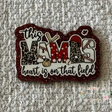 Load image into Gallery viewer, This Mama’s Heart is on that Field - Red Glitter Flatback Glitter Flatback
