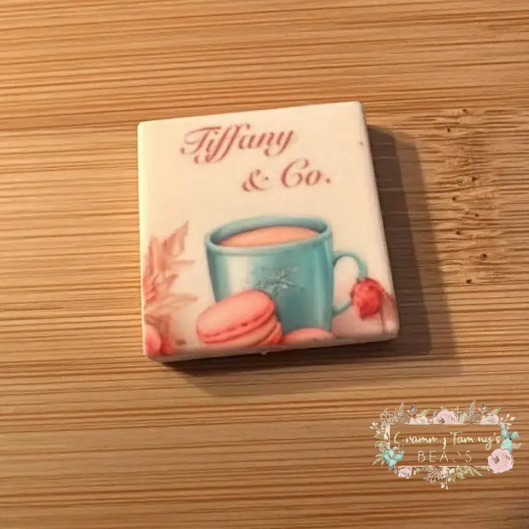 Tif Square - Cookies & Coffee Silicone Focal Bead Silicone Square Bead