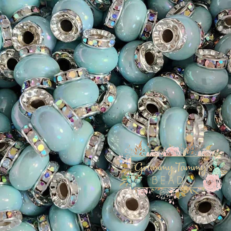 Tiffany Blue Rhinestone Pearl Spacer Beads Spacers