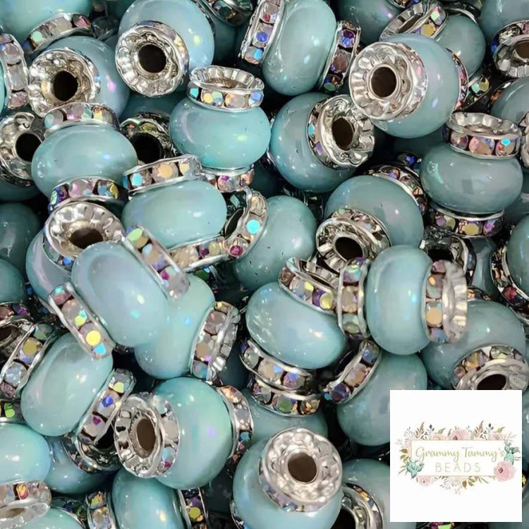 Tiffany Blue Rhinestone Pearl Spacer Beads Spacers