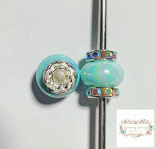 Load image into Gallery viewer, Tiffany Blue Rhinestone Pearl Spacer Beads Rhinestone Pearl Spacers
